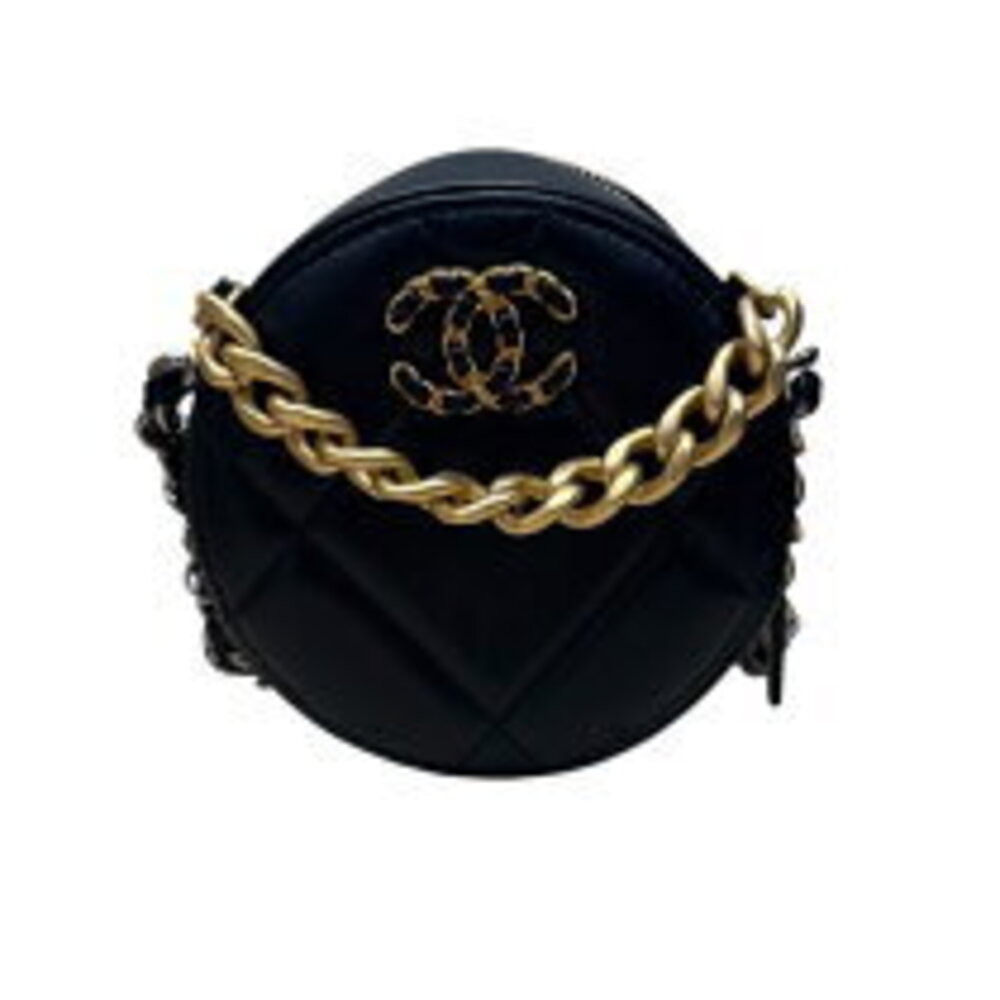 Chanel Round Chain Shoulder Bag Black Lambskin